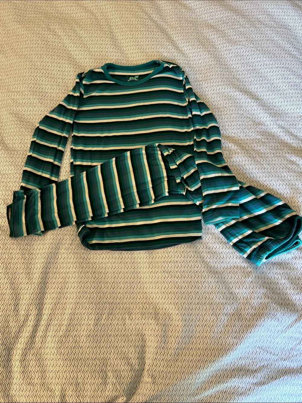 Kickee Pants Teal, Green & White Striped Long-Sleeve Pajama Set
